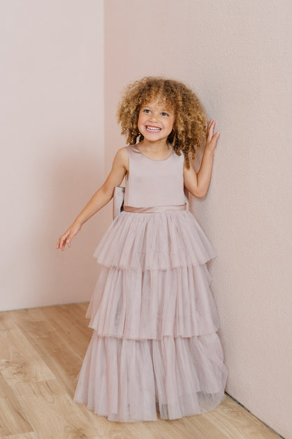 Model: Spencer; Size: 3T; Color: Rose Quartz Satin and Dusty Quartz Tulle