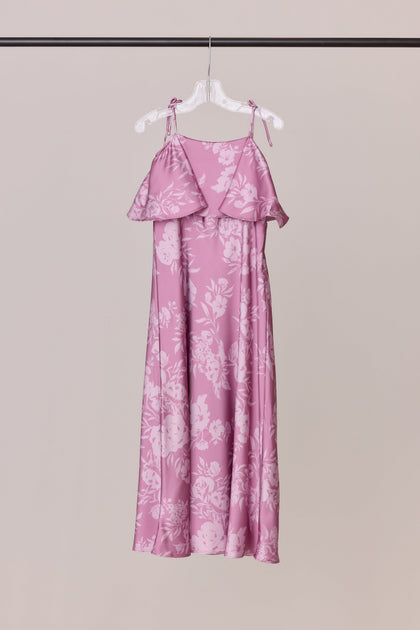 Kids Riley Convertible Satin Floral Print Dress | Made To Order | Mauve Pink Bouquet