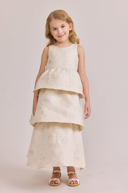 Kids Georgia Jacquard Dress | Made To Order | Champagne