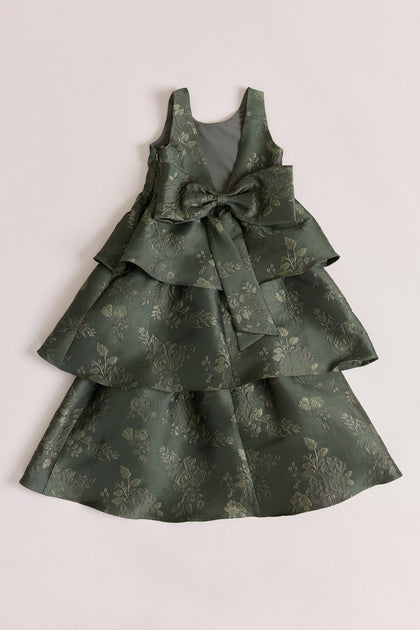 Kids Georgia Jacquard Dress | Made To Order | Deep Olive