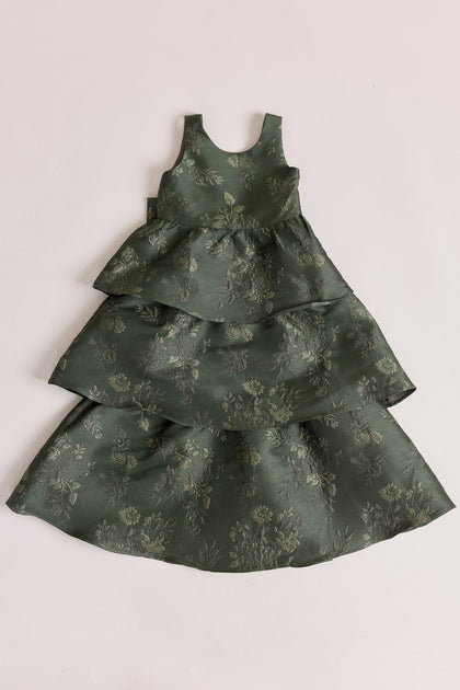 Kids Georgia Jacquard Dress | Made To Order | Deep Olive