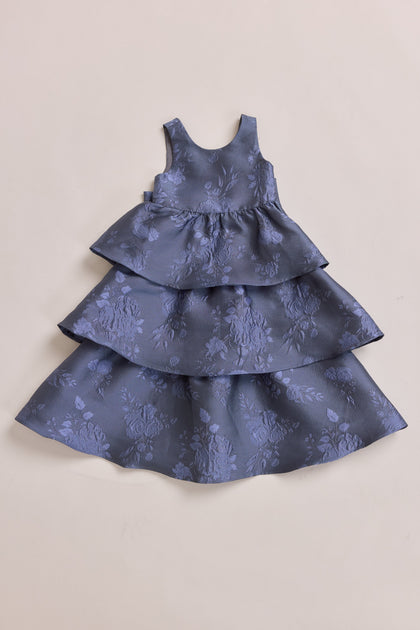 Kids Georgia Jacquard Dress | Made To Order | Indie Blue