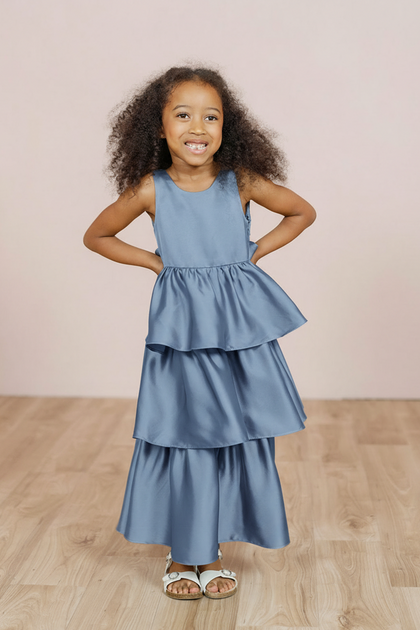 Kids Georgia Satin Dress | Made To Order | True Blue