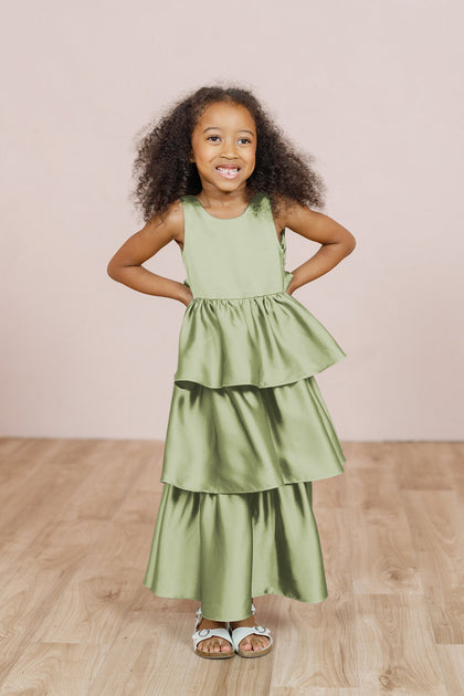 Kids Georgia Satin Dress | Made To Order | Matcha