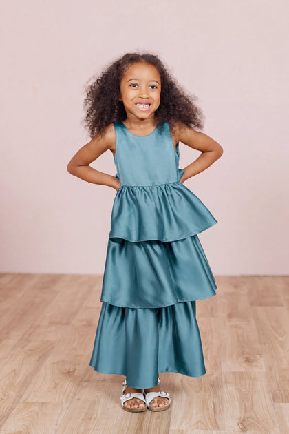 Kids Georgia Satin Dress | Made To Order | Turquoise