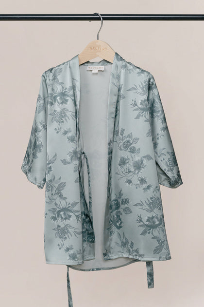 Kids Getting Ready Satin Floral Print Robe | Made To Order - Sage Bouquet