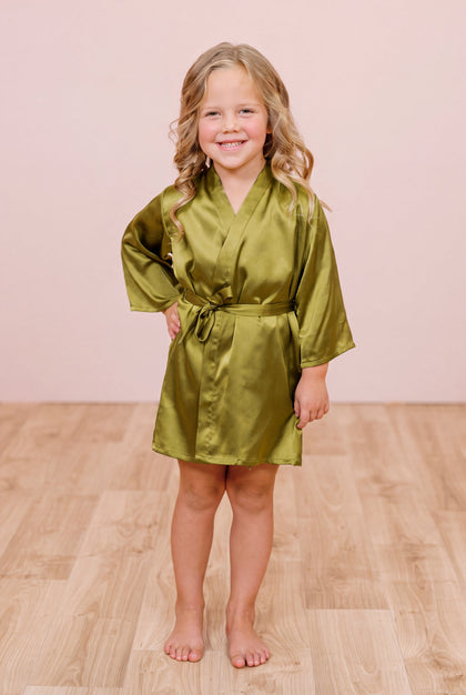 Kids Getting Ready Satin Robe | Made To Order - Chartreuse