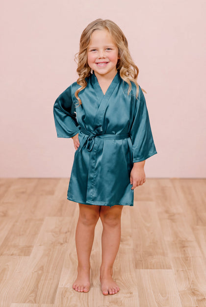 Kids Getting Ready Satin Robe | Made To Order - Turquoise