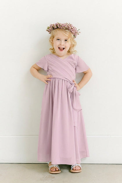 Kids Harper Chiffon Faux Wrap Dress | Made To Order | Baby Pink