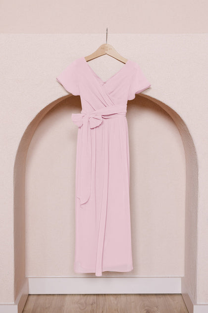 Kids Harper Chiffon Faux Wrap Dress | Made To Order | Baby Pink