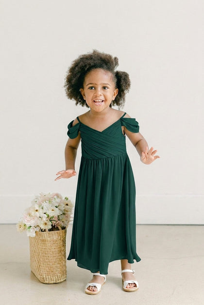 Kids Lily Chiffon Dress | Made To Order | Classic Emerald