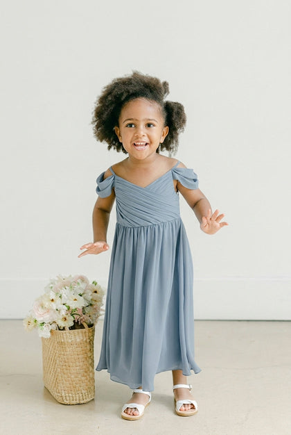 Kids Lily Chiffon Dress | Made To Order | Dusty Blue