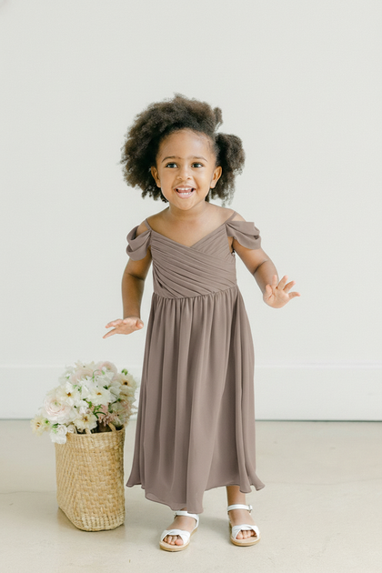 Kids Lily Chiffon Dress | Made To Order | Latte