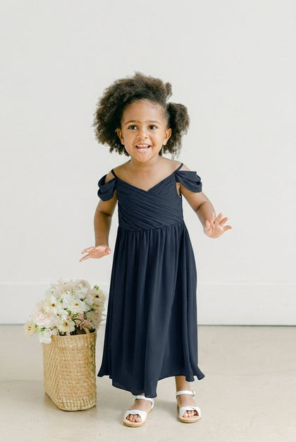 Kids Lily Chiffon Dress | Made To Order | Navy Blue