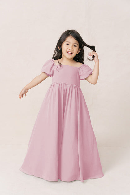 Kids Maeve Chiffon Dress | Made To Order | Blush Pink