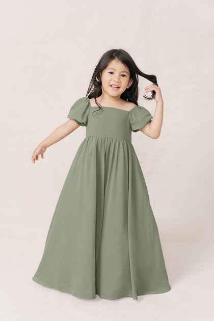 Kids Maeve Chiffon Dress | Made To Order | Moss