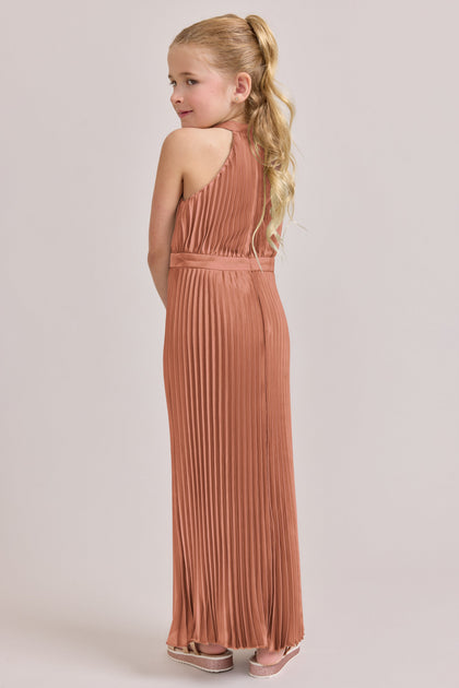 Kids Mazie Satin Pleated Dress | Made To Order | Copper