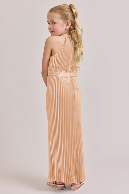 Kids Mazie Satin Pleated Dress | Made To Order | Peach