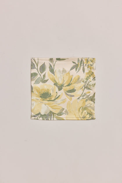 Kids Satin Floral Print Pocket Square | Made To Order | Pale Yellow Meadow Blooms
