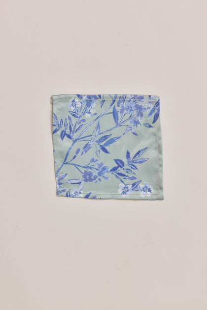 Kids Satin Floral Print Pocket Square | Made To Order | Sage and Sky Blue Meadow Blooms