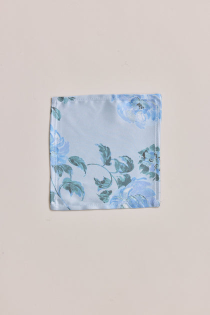 Kids Satin Floral Print Pocket Square | Made To Order | Sky Blue Blossom