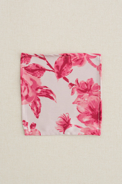 Kids Satin Floral Print Pocket Square | Made To Order | Hot Pink Garden