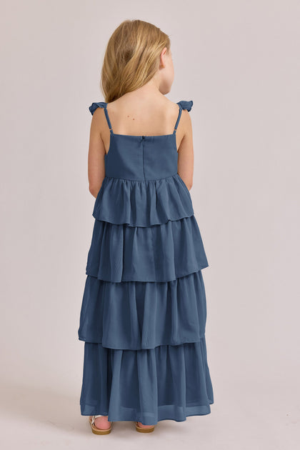 Kids Poppy Chiffon Dress | Made To Order | Dusty Blue
