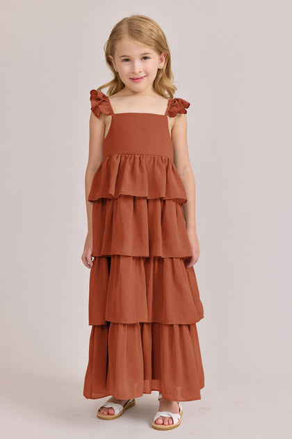 Kids Poppy Chiffon Dress | Made To Order | Rust Orange