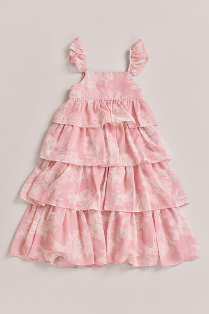 Kids Poppy Chiffon Floral Print Dress | Made To Order | Blush Bouquet