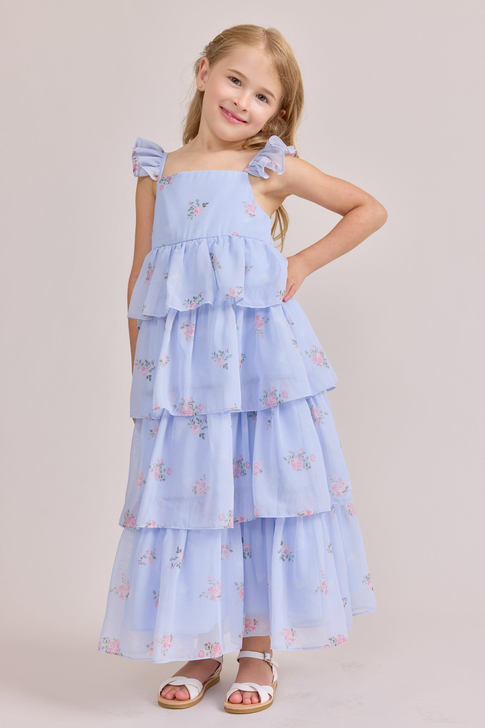 blue dress with roses kids Luxurious White/Blue Roses Kids Mini Dress Yuliya Magdych White/Blue / 9-12 mon