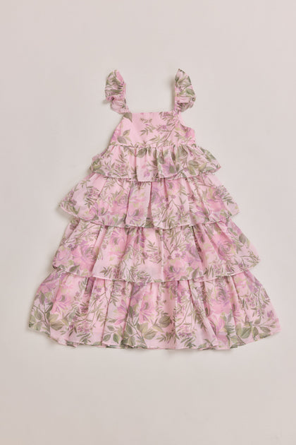 Kids Poppy Chiffon Floral Print Dress | Made To Order | Perfect Pink Meadow Blooms