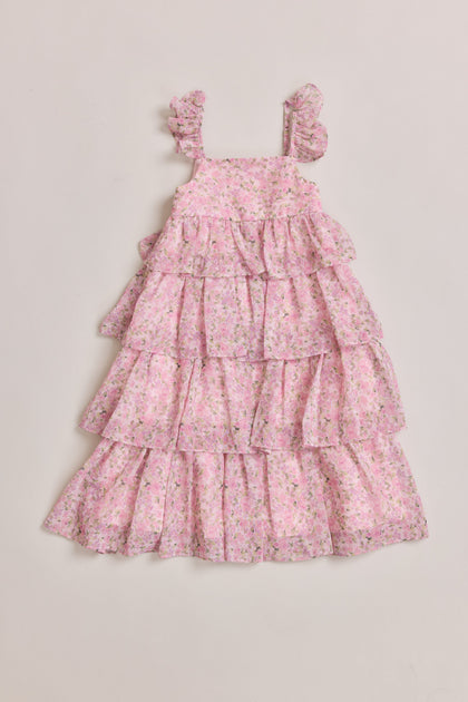Kids Poppy Chiffon Floral Print Dress | Made To Order | Perfect Pink Posey