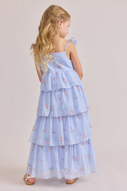 Kids Poppy Chiffon Floral Print Dress | Made To Order | Periwinkle Petit Rose