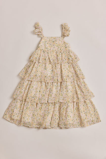 Kids Poppy Chiffon Floral Print Dress | Made To Order | Yellow Posey
