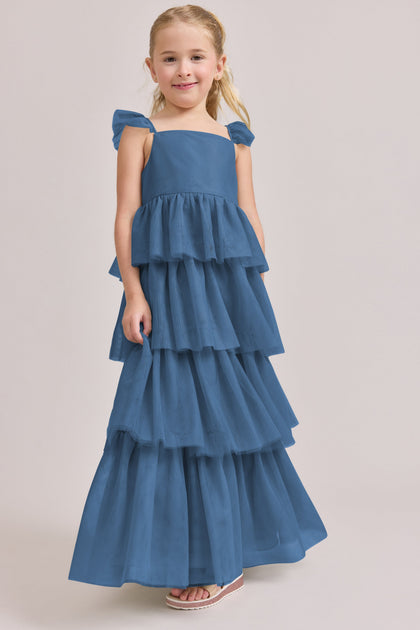 Kids Poppy Tulle Dress | Made To Order | Dusty Blue