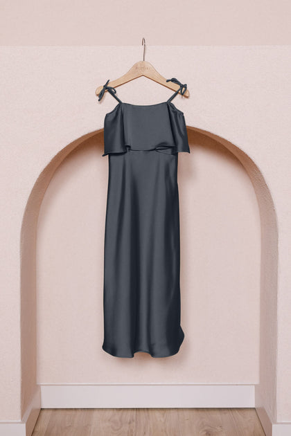 Kids Riley Convertible Satin Dress | Made To Order | Black