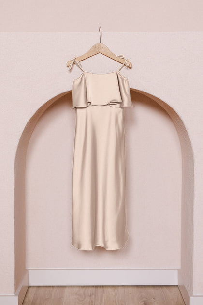 Kids Riley Convertible Satin Dress | Made To Order | Gold Champagne