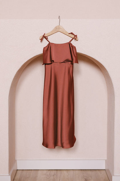 Kids Riley Convertible Satin Dress | Made To Order | Rust