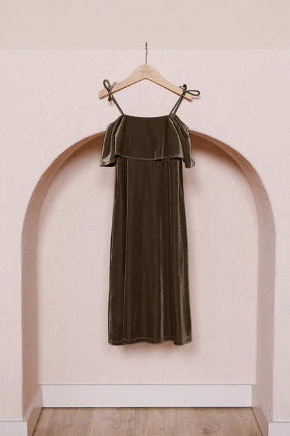 Kids Riley Convertible Velvet Dress | Made To Order | Olive