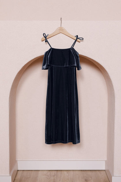 Kids Riley Convertible Velvet Dress | Made To Order | Navy Blue