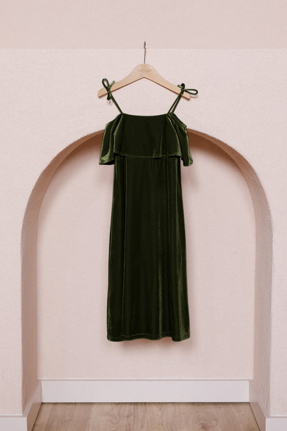 Kids Riley Convertible Velvet Dress | Made To Order | Olive