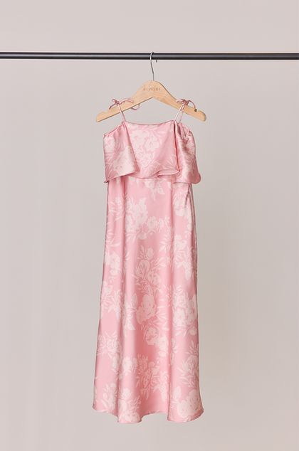 Kids Riley Convertible Satin Floral Print Dress | Made To Order | Blush Bouquet