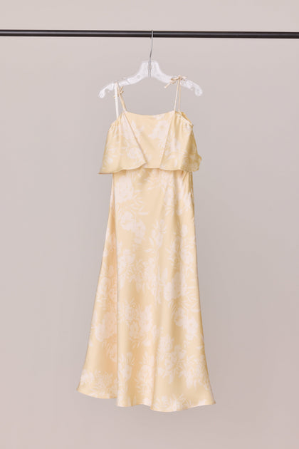 Kids Riley Convertible Satin Floral Print Dress | Made To Order | Pale Yellow Bouquet