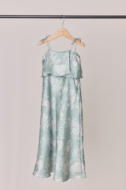 Kids Riley Convertible Satin Floral Print Dress | Made To Order | Sage and Champagne Bouquet