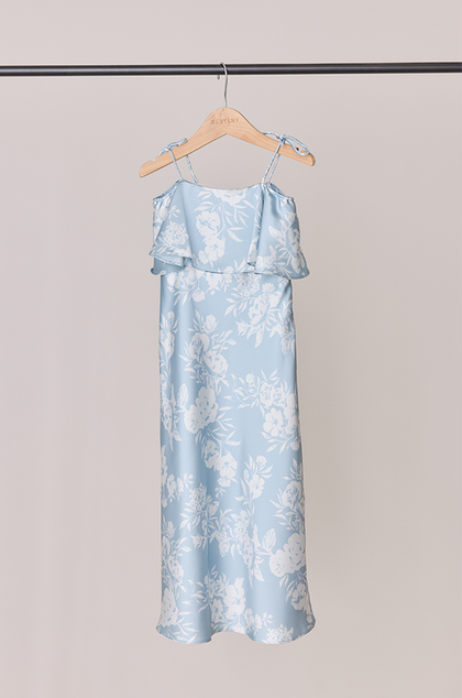 Kids Riley Convertible Satin Floral Print Dress | Made To Order | Sky Blue Bouquet