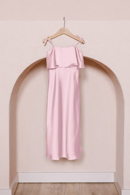 Kids Riley Convertible Satin Dress | Made To Order | Baby Pink