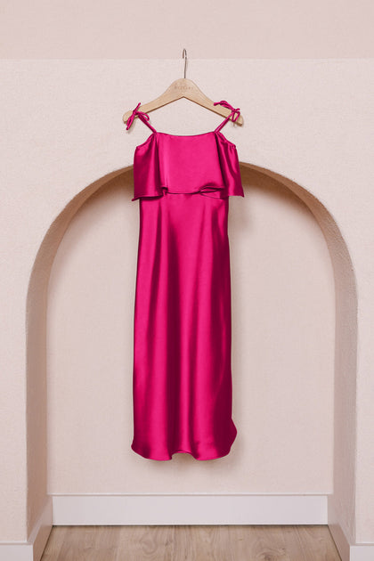 Kids Riley Convertible Satin Dress | Made To Order | Hot Pink