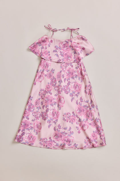 Kids Riley Convertible Satin Floral Print Dress | Made To Order | Perfect Pink Blossom