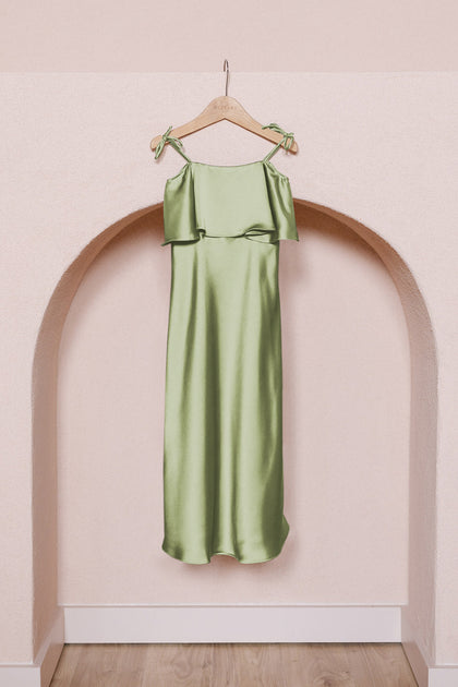 Kids Riley Convertible Satin Dress | Made To Order | Matcha