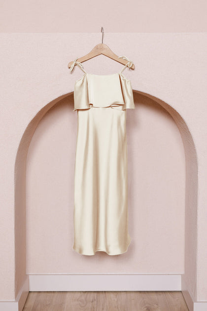 Kids Riley Convertible Satin Dress | Made To Order | Pale Yellow
